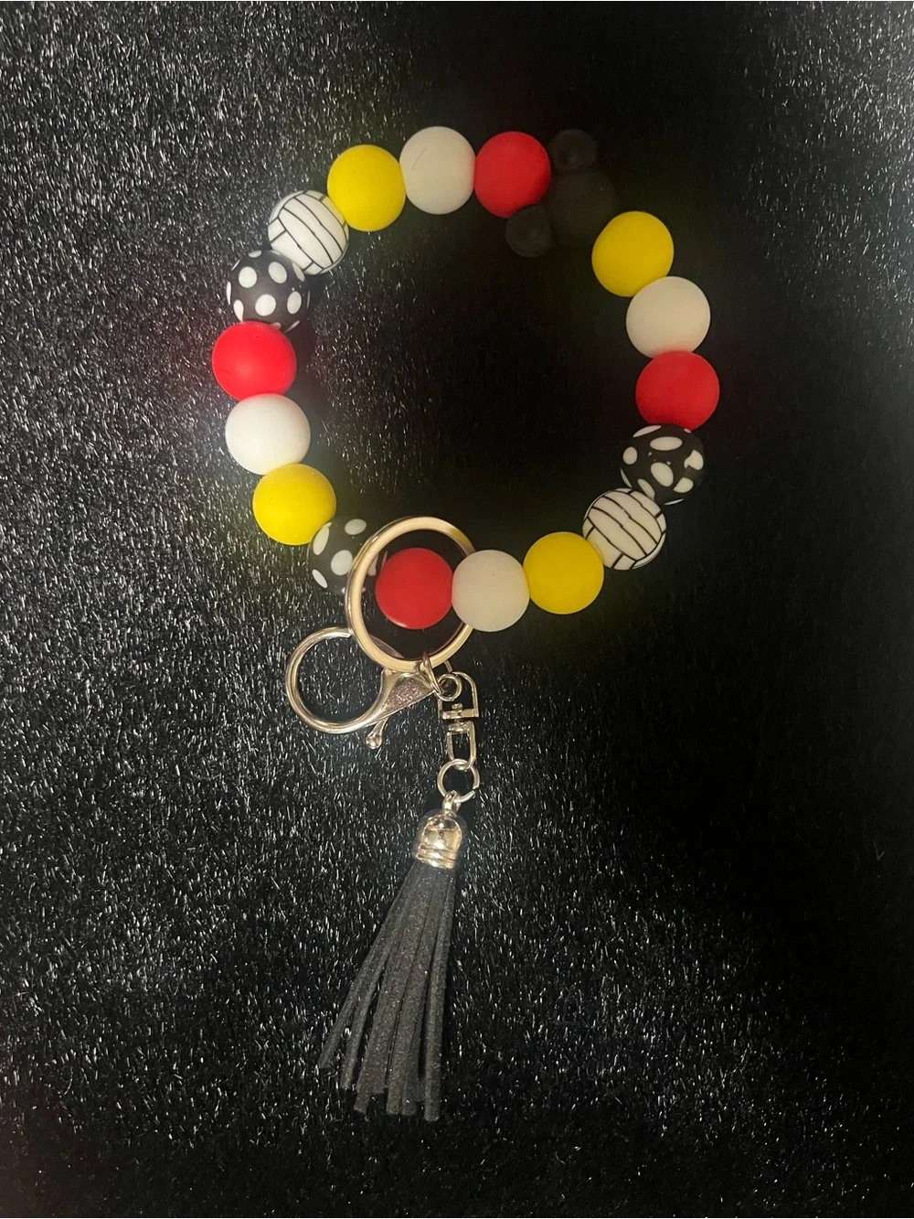 Volleyball Beaded Mouse Tassel Keyring Bracelet - Red, Yellow, White, Black